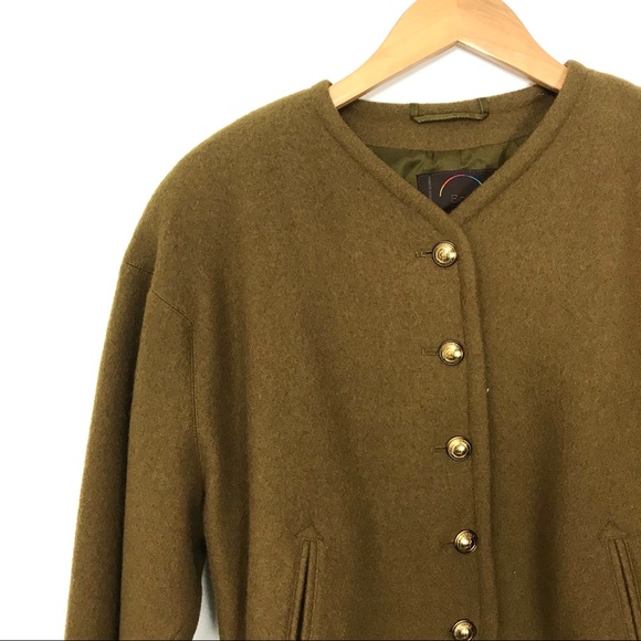 Bogner Vintage Felted Wool Coat Olive Green 14 A7 - Picture 2 of 7